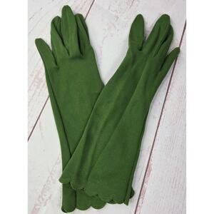 Vintage Enchante Antron Christmas Green Ladies' Gloves Scalloped Edge USA